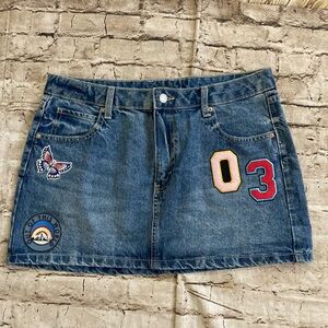 Wild Fable Denim mini Skirt with Colorful Patches size 12